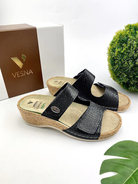 Vesna Leather Women's Flat Sandals Anatomic in Black Color