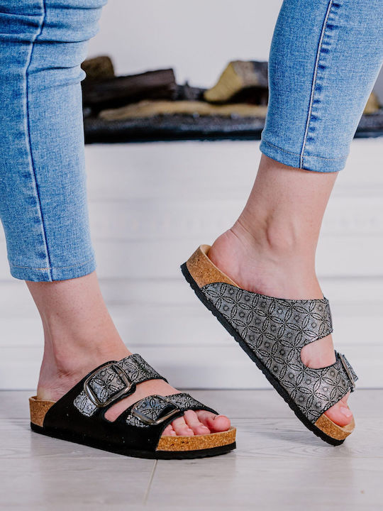 Leather Women's Flat Sandals Anatomic in Black Color