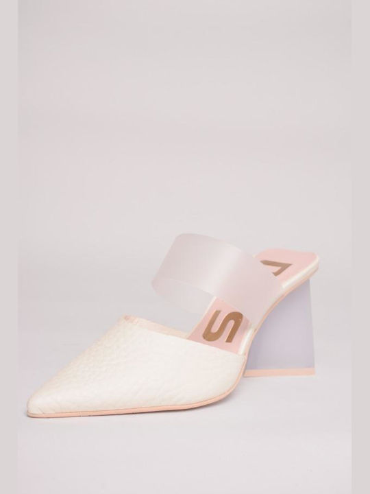 Ras Chunky Heel Mules White