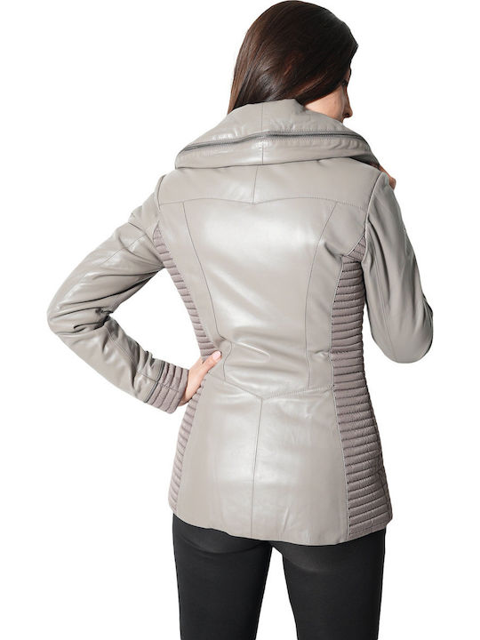 Δερμάτινο Γυναικείο Biker Jacket Γκρι