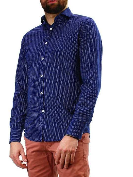 Vittorio Artist Men's Shirt Long Sleeve Cotton Polka Dot Blue