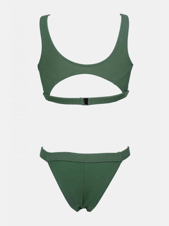 Set Bikini Sports Bra with Removable Padding and Brazil Khaki