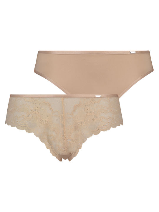 Hunkemöller Damen Slip 2Pack mit Spitze Beige