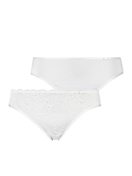 Angie Γυναικεία Slip 2Pack με Δαντέλα Λευκά