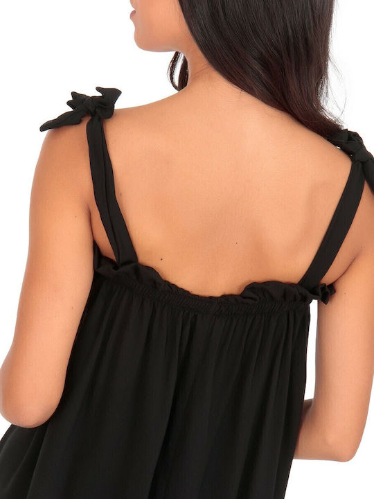 Sommer Midi Damenkleid mit Rüschen Schwarz
