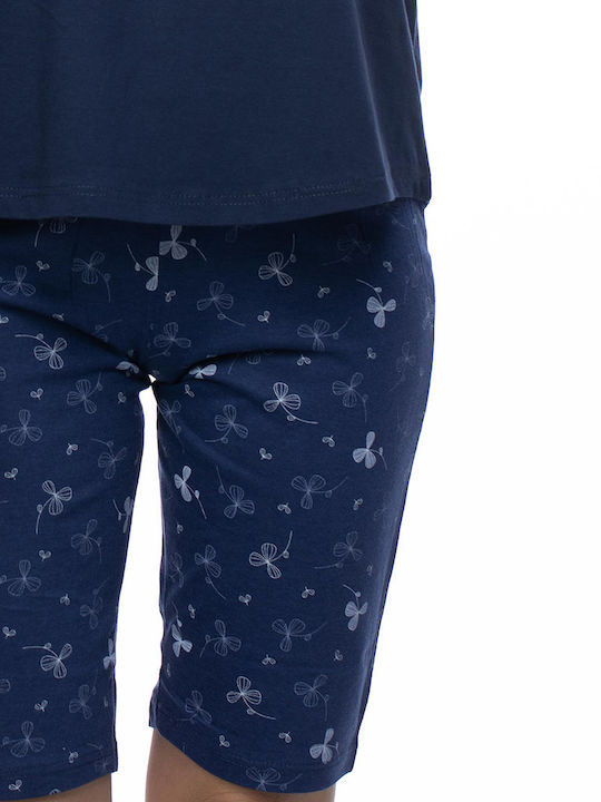 Galaxy Sommer Damen Baumwolle Pyjama-Oberteil Marineblau