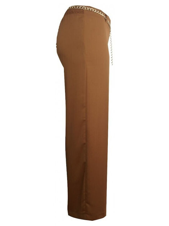 Queen Fashion Women's Fabric Trousers Brown