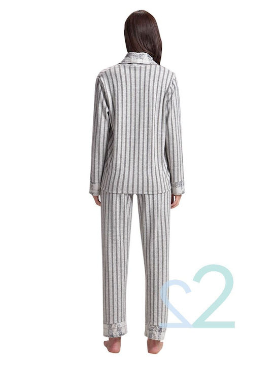 Sevim Winter Women's Pyjama Set Cotton Gray