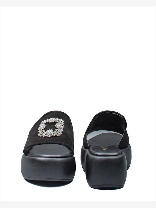 Δερμάτινα Γυναικεία Σανδάλια Flatforms Μαύρα