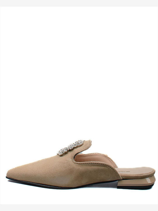 Wall Street Chunky Heel Mules Beige