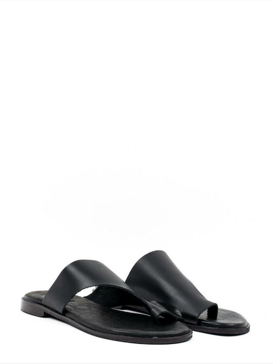 Favela Leather Women's Flat Sandals in Black Color