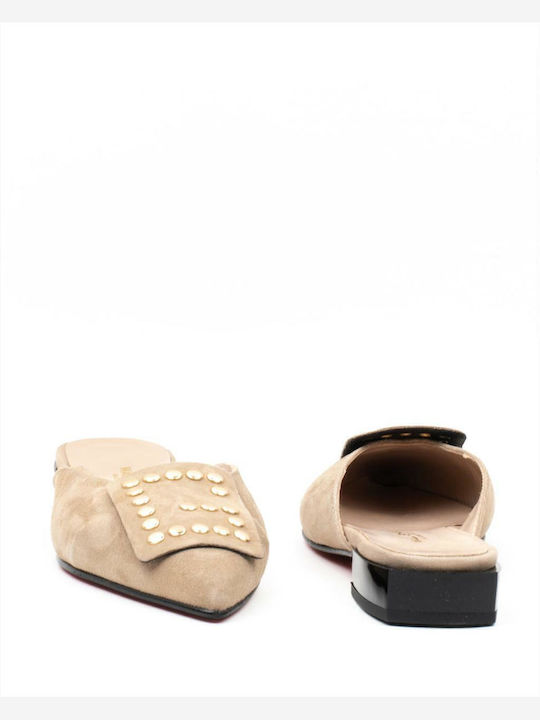 Flat Suede Mules σε Μπεζ Χρώμα