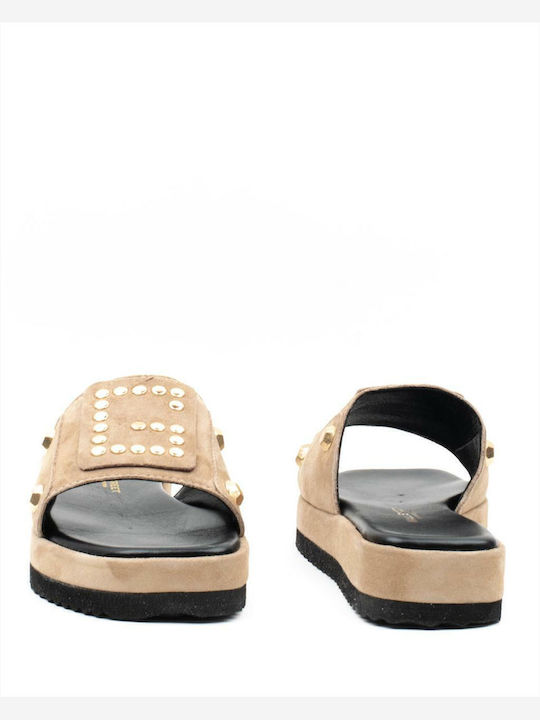 Flache Sandalen für Damen Flatforms in Beige Farbe