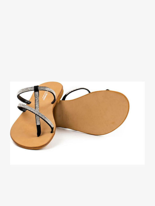 Flache Sandalen für Damen mit Riemen in Schwarz Farbe