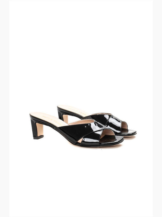 Paola Ferri Chunky Heel Leather Mules Black