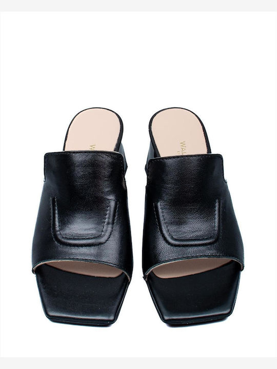 Wall Street Chunky Heel Leather Mules Black