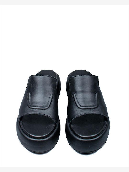 Δερμάτινα Γυναικεία Σανδάλια Flatforms Μαύρα