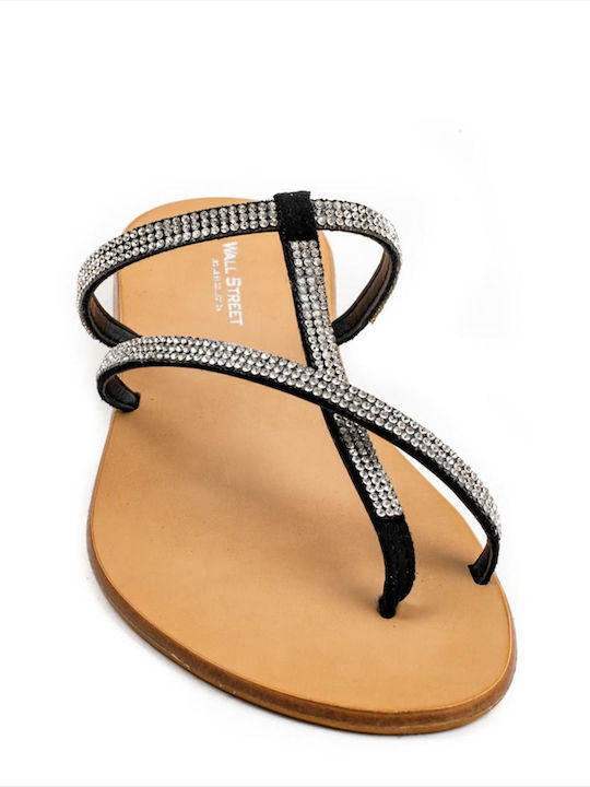 Flache Sandalen für Damen mit Riemen in Schwarz Farbe