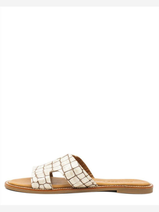 Philippe Lang Leather Women's Flat Sandals in Beige Color