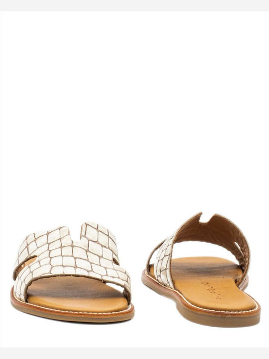 Leder Flache Sandalen für Damen in Beige Farbe
