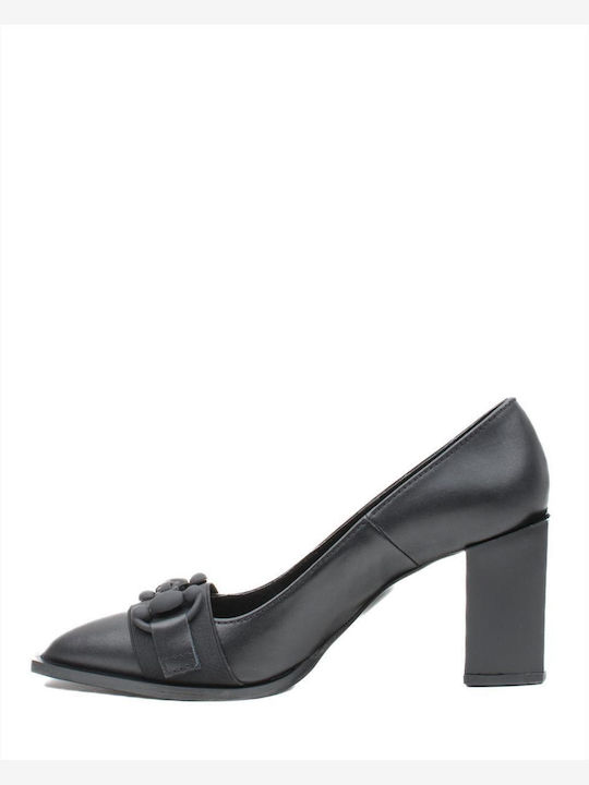 Wall Street Leder Pumps mit Chunky hohem Absatz Schwarz