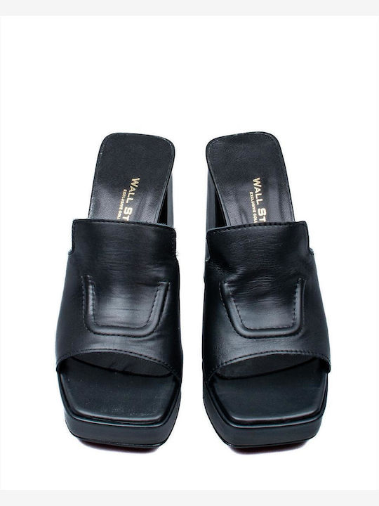 Leather Mules with Chunky High Heel in Black Color