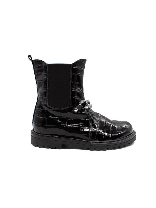 Aby Kids Leather Anatomic Military Boots with Zipper Black