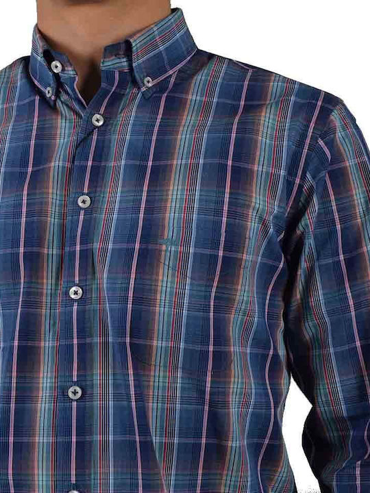 Fynch Hatton Men's Shirt Long Sleeve Cotton Checked Blue