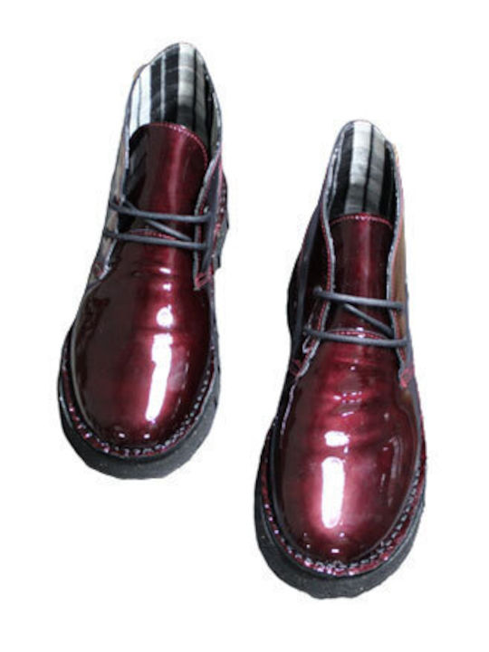 On Foot Women's Patent Leather Boots Burgundy