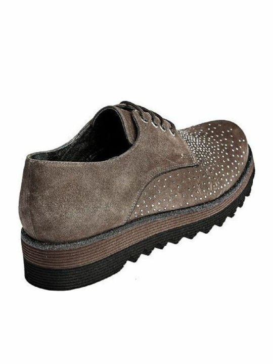 Δερμάτινα Γυναικεία Oxfords σε Καφέ Χρώμα