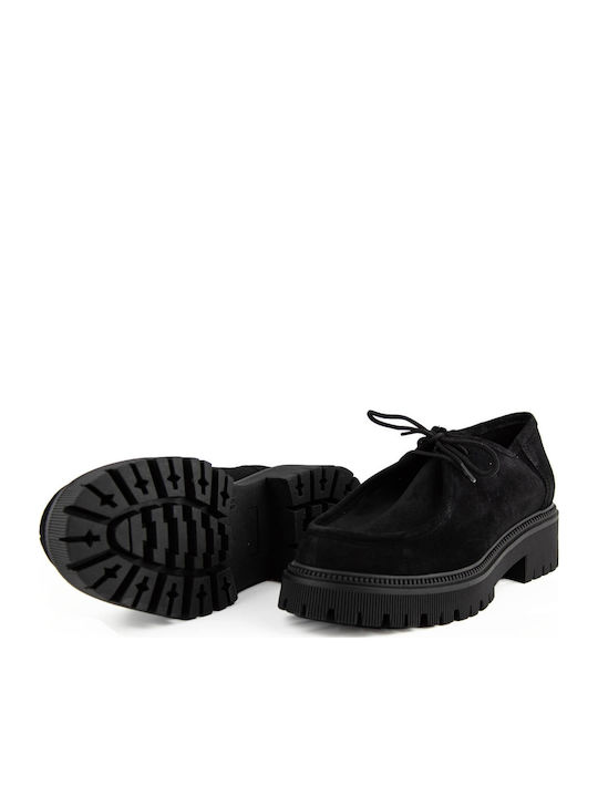 Suede Γυναικεία Derby σε Μαύρο Χρώμα