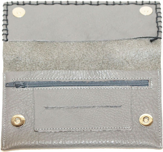 Panora Leather Tobacco Pouch With Magnetic Clasp 16x9cm Gray