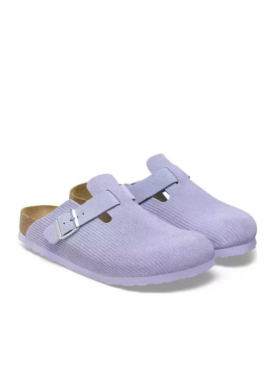 Boston Suede Embossed Anatomical Leather Women's Slippers Purple Regular Fit