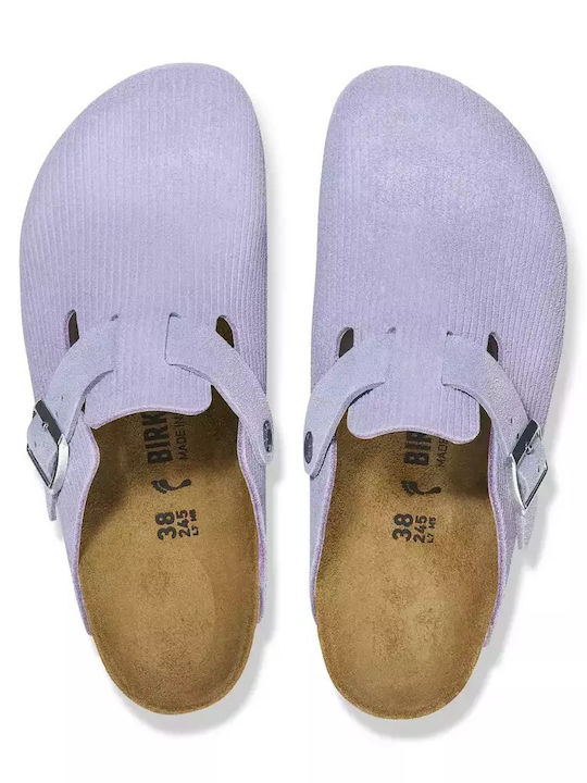 Boston Suede Embossed Anatomical Leather Women's Slippers Purple Regular Fit