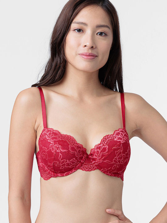 Balconette Red Сутиен с лека подложка & с Банели