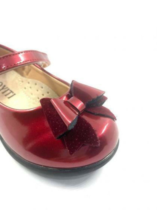 Balerini copii cu închidere Hoop & Loop Piele lăcuită Burgundy