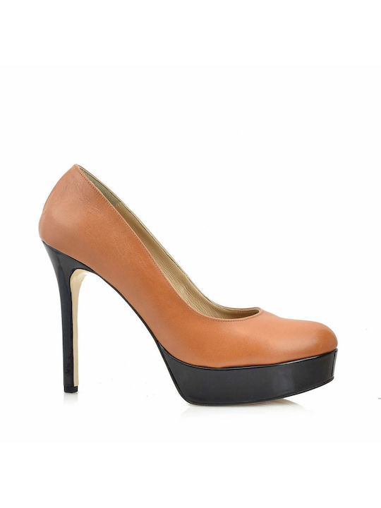 Aris Tsoubos Leather Tabac Brown High Heels