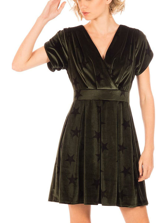 Minueto Mini Evening Dress Velvet Wrap Khaki