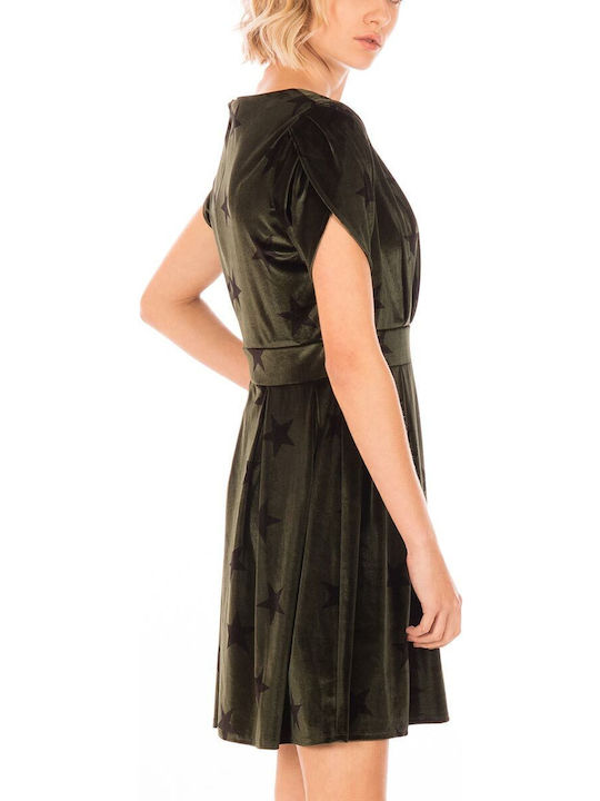 Mini Evening Dress Velvet Wrap Khaki