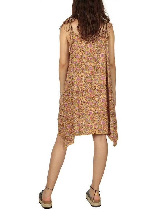 Summer Mini Dress with Ruffles Beige