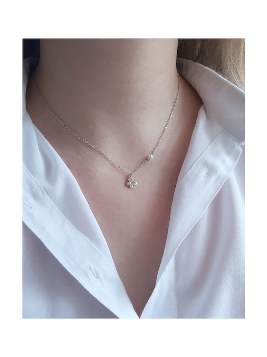 Necklace with design Butterfly from White Gold 14K