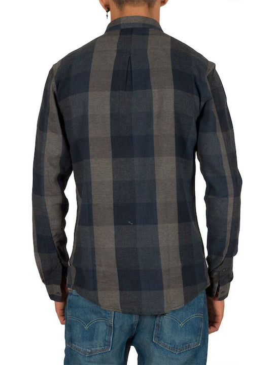 Minimum Men's Shirt Long Sleeve Flannel Checked Blue