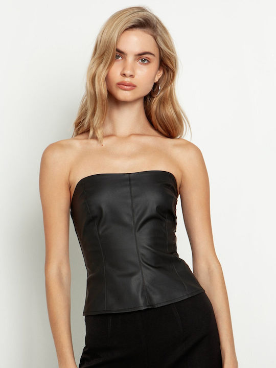 Damen Crop Top Leder ''Black''