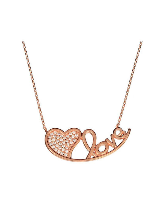 Verorama Necklace with design Heart from Gold Plated Silver with Zircon