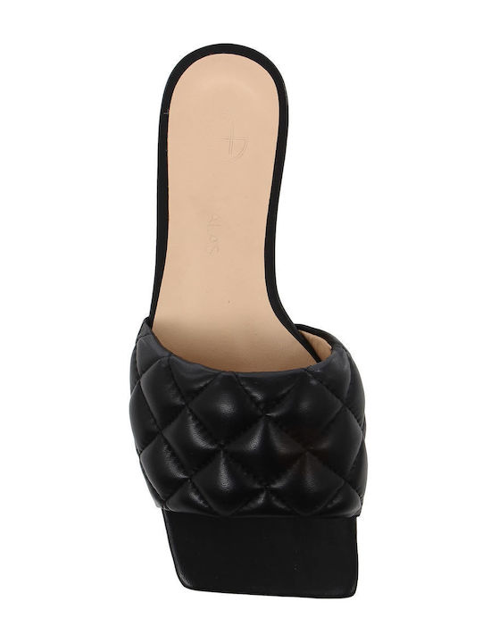Leather Women's Flat Sandals in Black Color