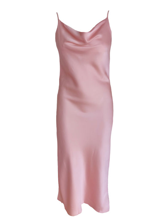 Fashion Vibes Midi Abendkleid Slip Dress Drapiert mit Schlitz Pink