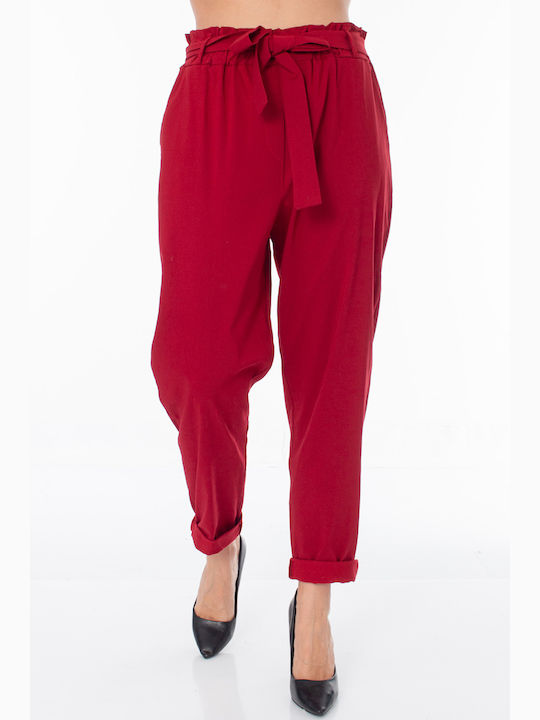 RichgirlBoudoir Women's Fabric Trousers with Elastic Burgundy