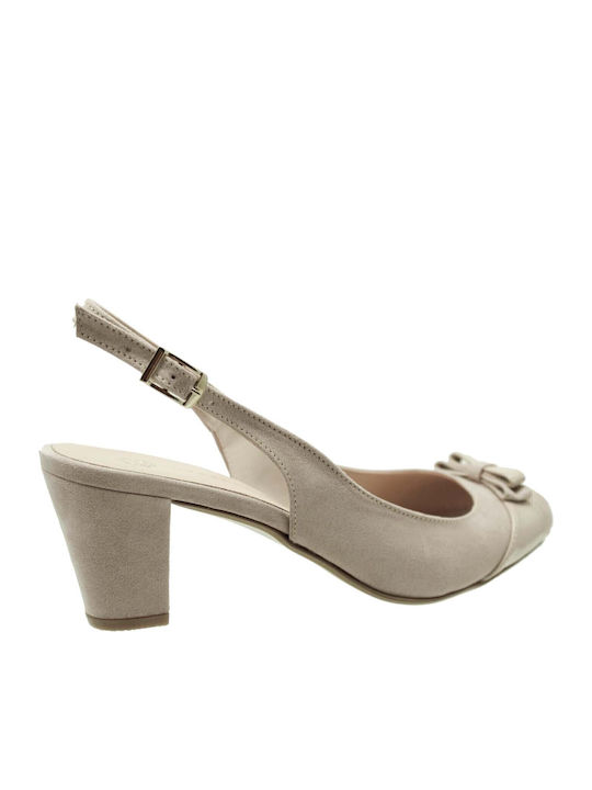 Suede Beige Heels with Strap Women's Sandals