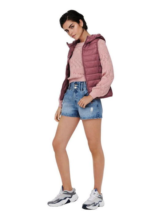 Kurz Damen Ärmellos Puffer Jacke für Winter Rosa