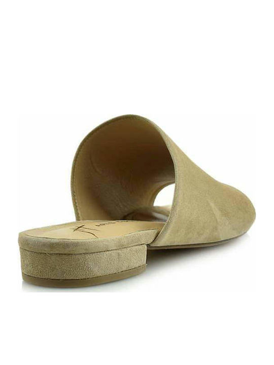 Flat Δερμάτινα Mules σε Μπεζ Χρώμα